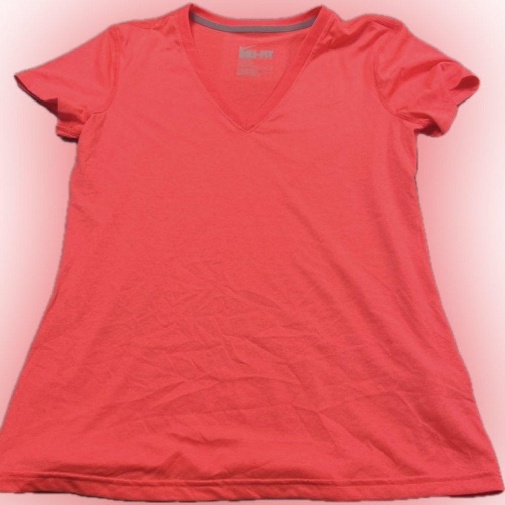 Neon Pink Nike Dri-fit V Neck Short Sleeve